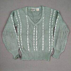 Vintage 70s Acrylic‎ Mohair Open Knit Lace Sweater Women Small Sage Cottagecore